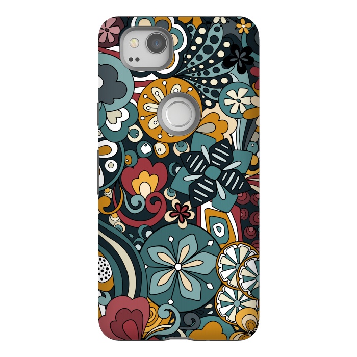 Pixel 2 StrongFit Retro Moody Florals in Blue, Red and Mustard by Paula Ohreen