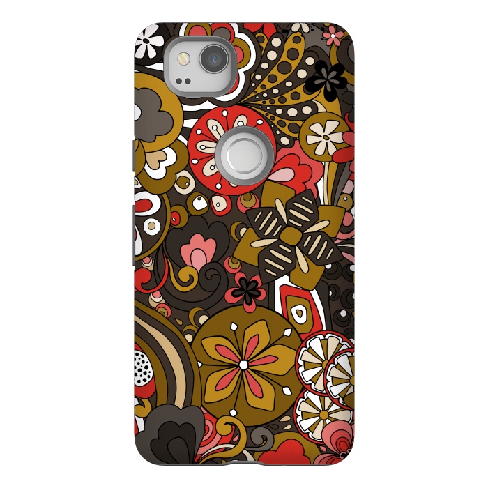 Pixel 2 StrongFit Retro Moody Florals in Red, Mustard and Brown by Paula Ohreen