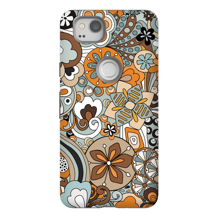 Pixel 2 StrongFit Retro Moody Florals in Blue and Orange by Paula Ohreen