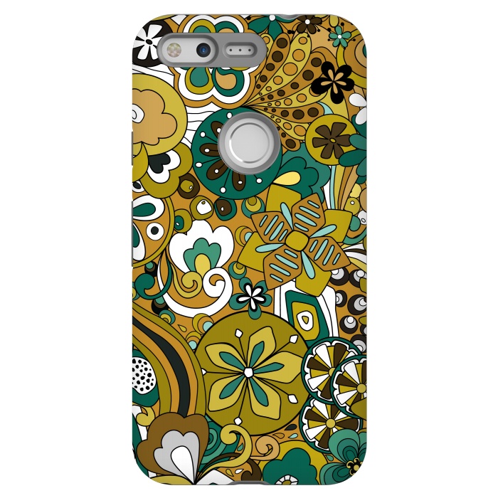 Pixel StrongFit Retro Moody Florals in Green and Mustard by Paula Ohreen