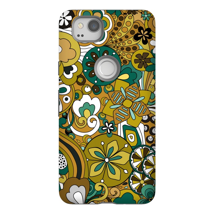 Pixel 2 StrongFit Retro Moody Florals in Green and Mustard by Paula Ohreen