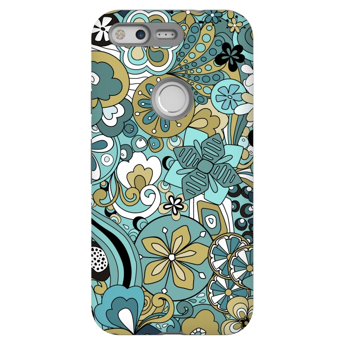 Pixel StrongFit Retro Moody Florals in Blue and Green by Paula Ohreen