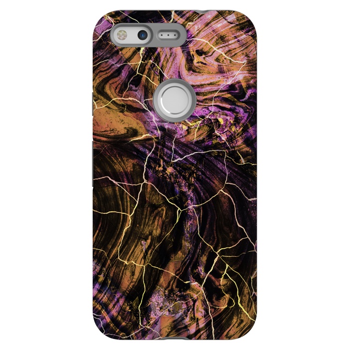 Pixel StrongFit Gold pink marble brushstrokes and cracks by Oana 
