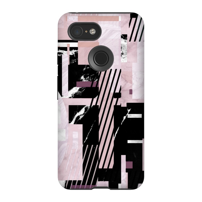 Pixel 3 StrongFit Elegant geometric pink black marble tiles by Oana 