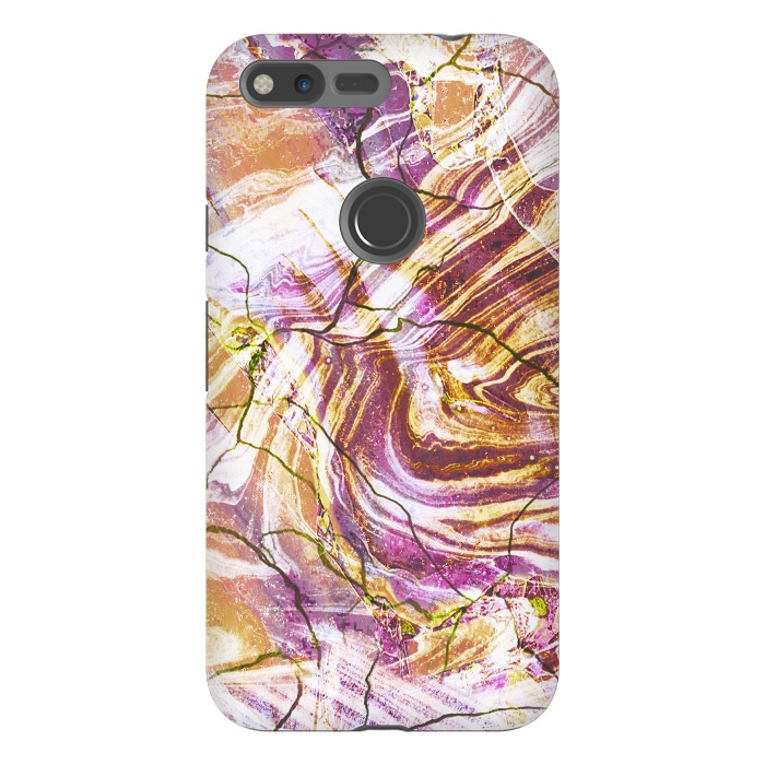 Pixel XL StrongFit Brushed gold pink marble art by Oana 