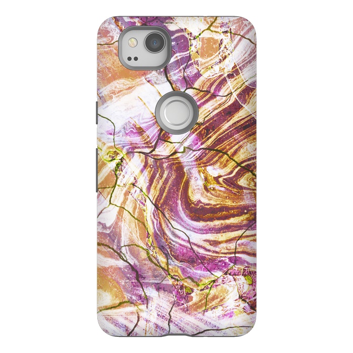 Pixel 2 StrongFit Brushed gold pink marble art by Oana 