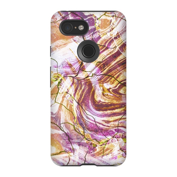 Pixel 3 StrongFit Brushed gold pink marble art by Oana 