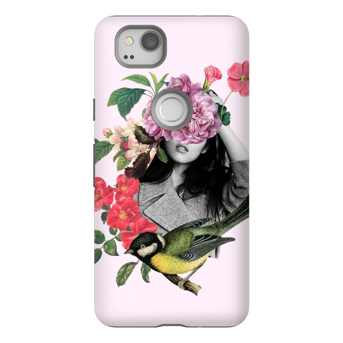 Pixel 2 StrongFit Floral Girl & Bird by MARCOS COELHO