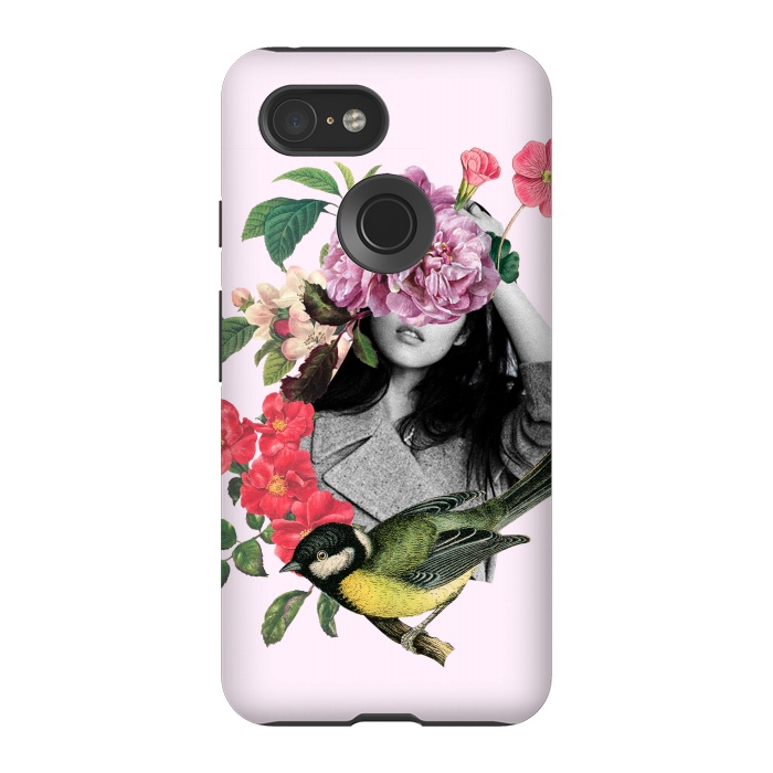 Pixel 3 StrongFit Floral Girl & Bird by MARCOS COELHO