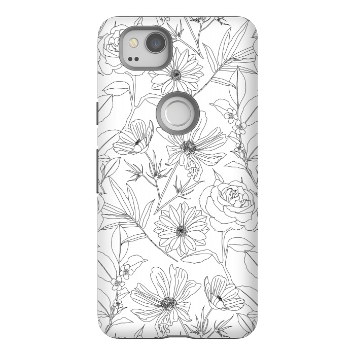 Pixel 2 StrongFit stylish garden flowers black outlines design by InovArts