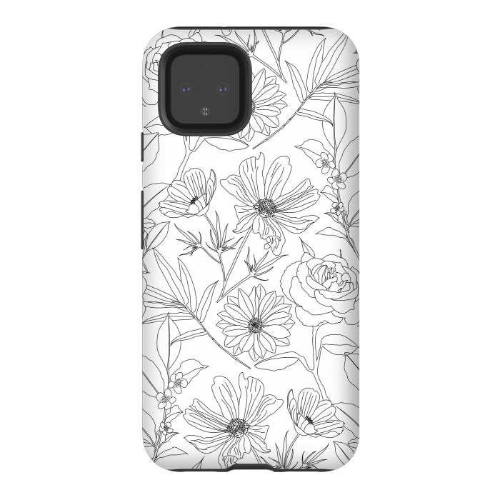 Pixel 4 StrongFit stylish garden flowers black outlines design by InovArts