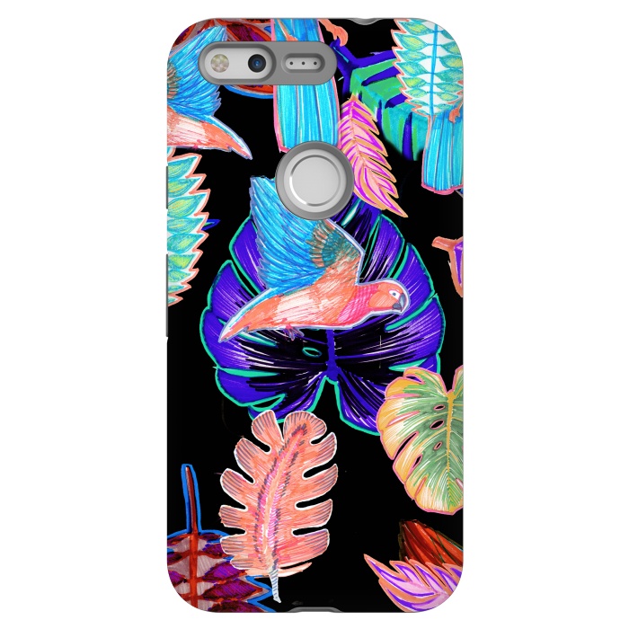 Pixel StrongFit Colorful parrot and tropical leaves by Oana 