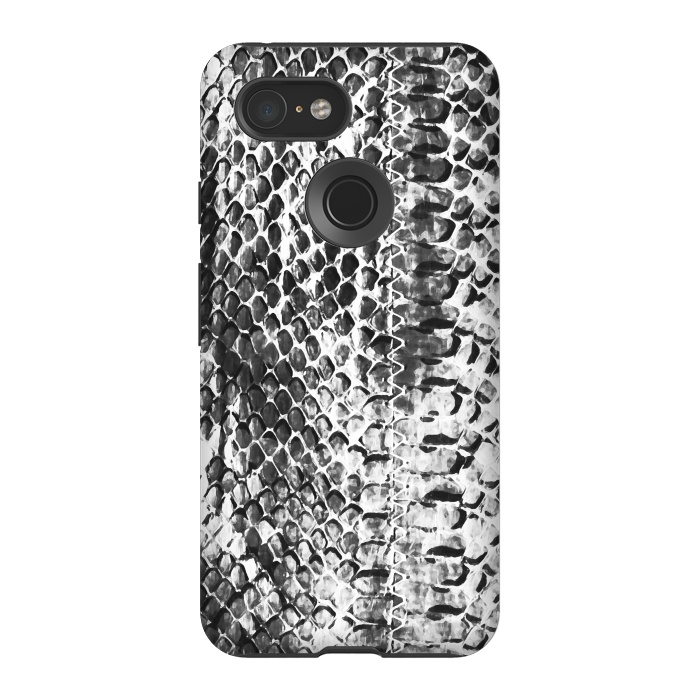 Pixel 3 StrongFit Black and white ink snake skin animal print by Oana 