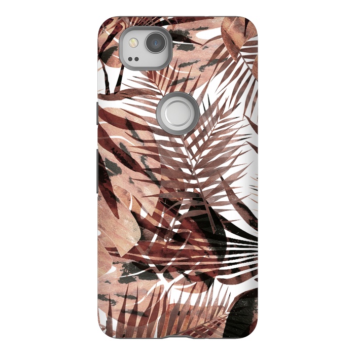 Pixel 2 StrongFit Brown tropical palm and ficus leaves by Oana 