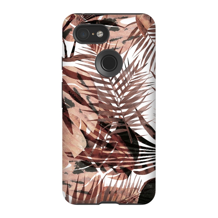 Pixel 3 StrongFit Brown tropical palm and ficus leaves by Oana 