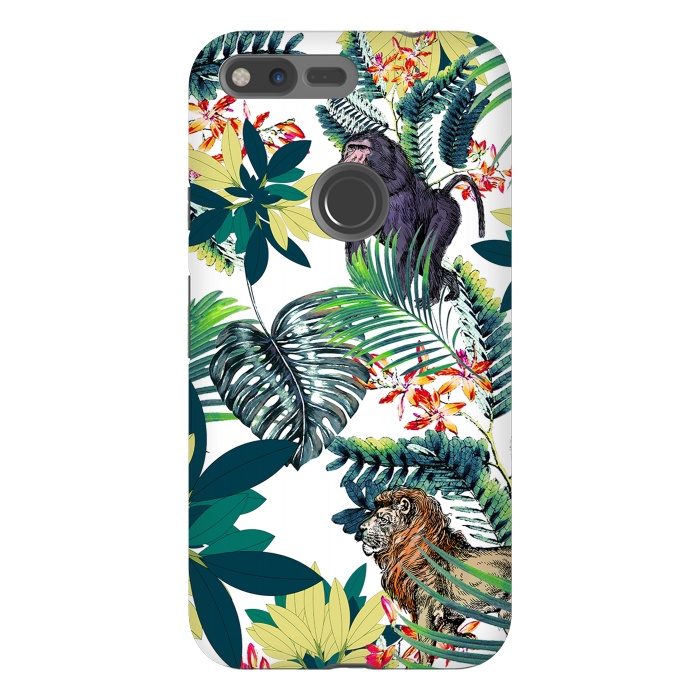 Pixel XL StrongFit Monkey, lion and tropical foliage illustration by Oana 
