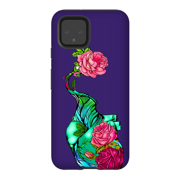 Pixel 4 StrongFit Heart floral design colorful pink roses peonies by Josie