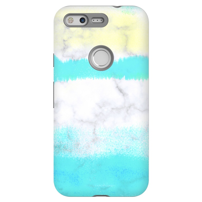 Pixel StrongFit Baby blue and white brushed marble by Oana 