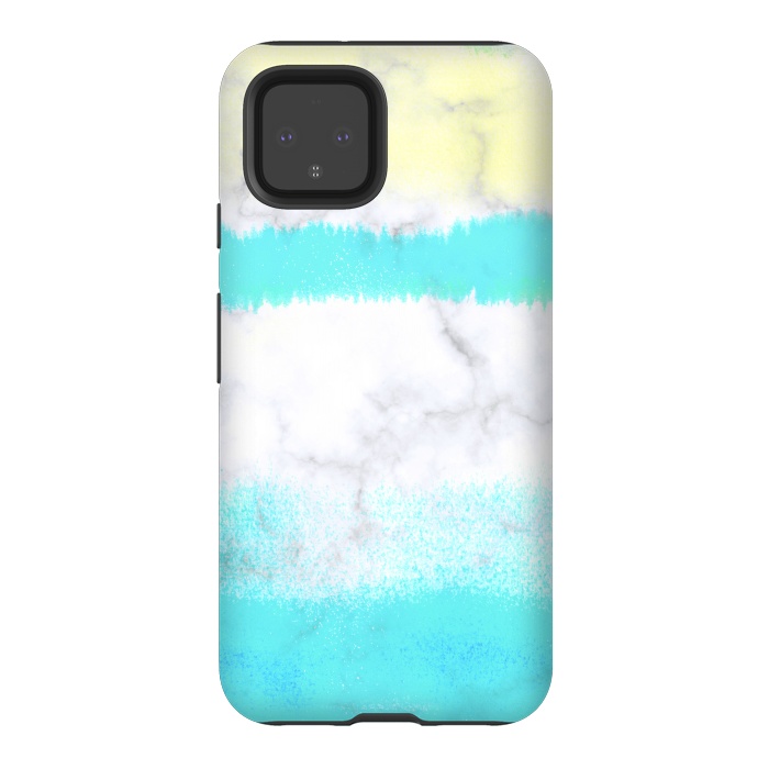 Pixel 4 StrongFit Baby blue and white brushed marble by Oana 