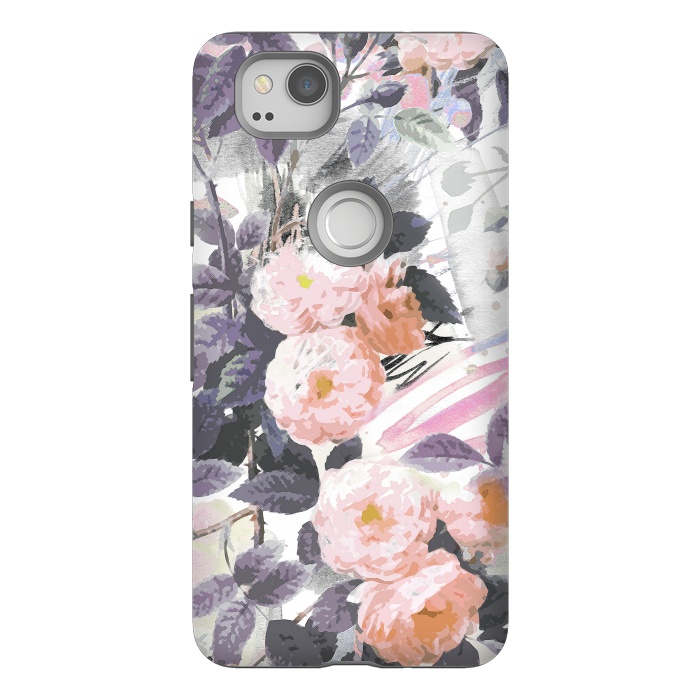 Pixel 2 StrongFit Pink gray romantic roses by Oana 