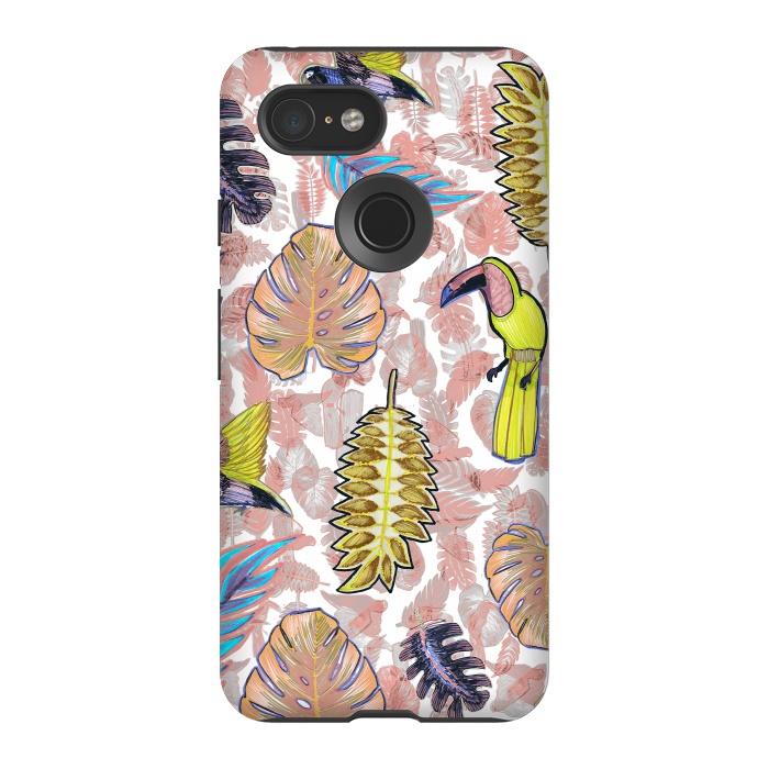Pixel 3 StrongFit Playful parrots and leaves tropical sketch by Oana 