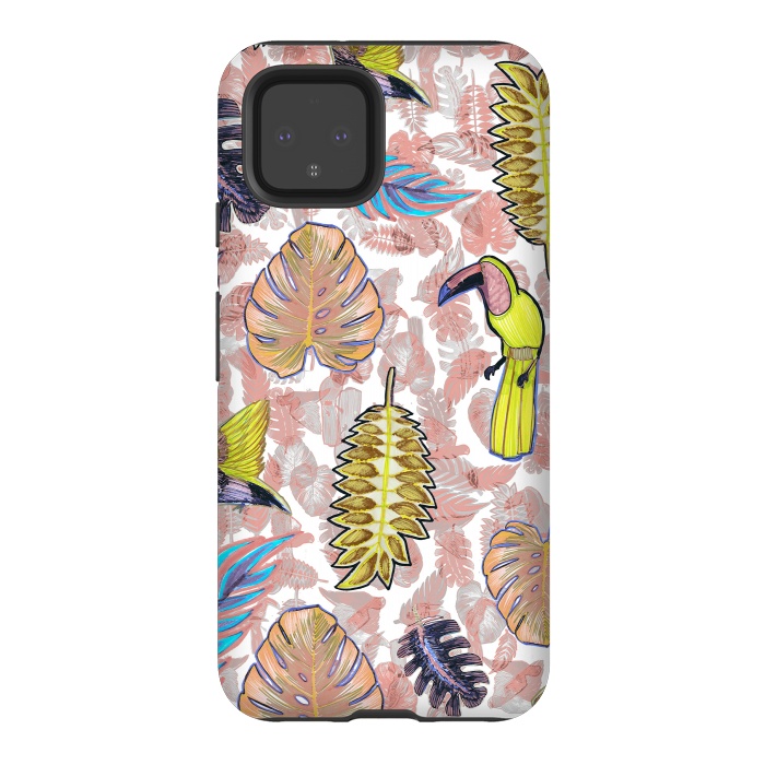 Pixel 4 StrongFit Playful parrots and leaves tropical sketch by Oana 