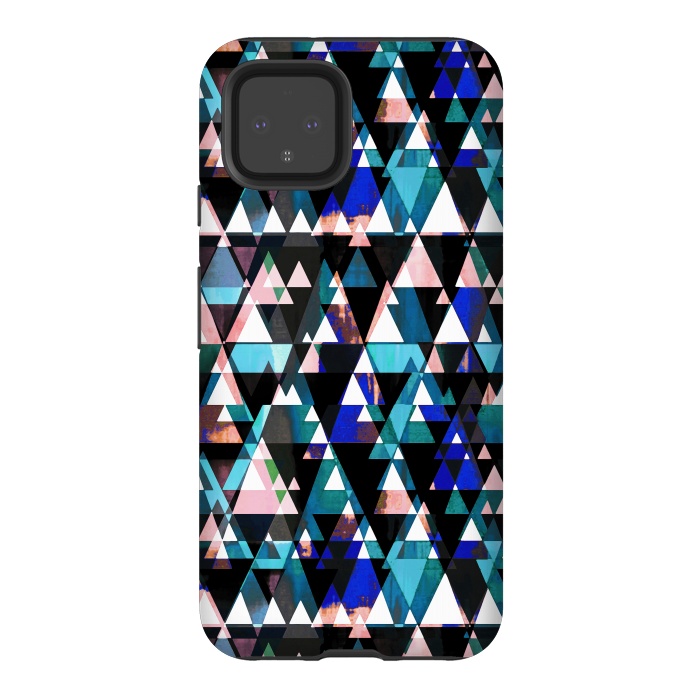 Pixel 4 StrongFit Turquoise pink triangles graphic pattern by Oana 