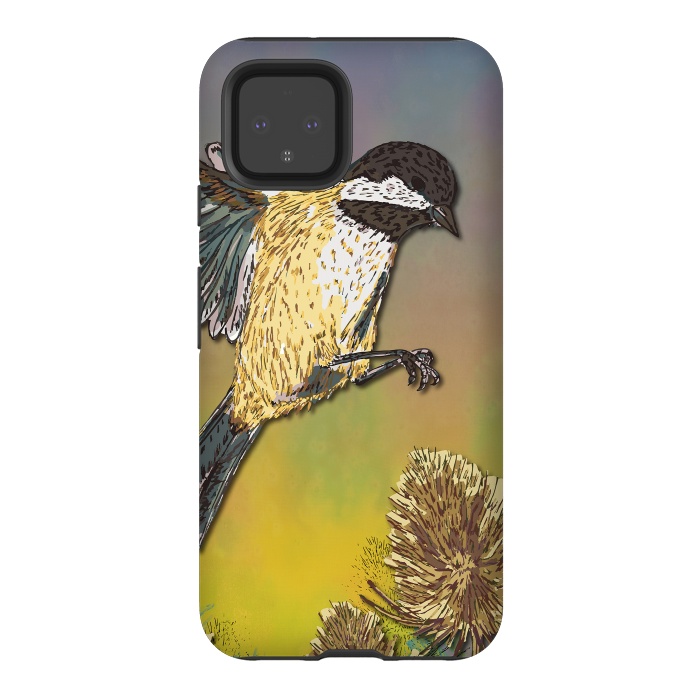 Pixel 4 StrongFit Coal Tit and Teasels by Lotti Brown