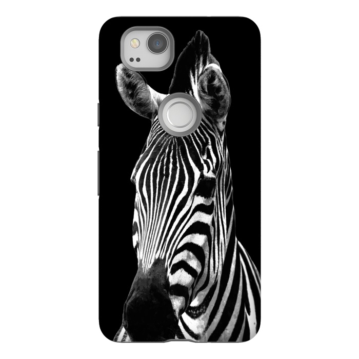 Pixel 2 StrongFit Black and White Zebra Black Background by Alemi
