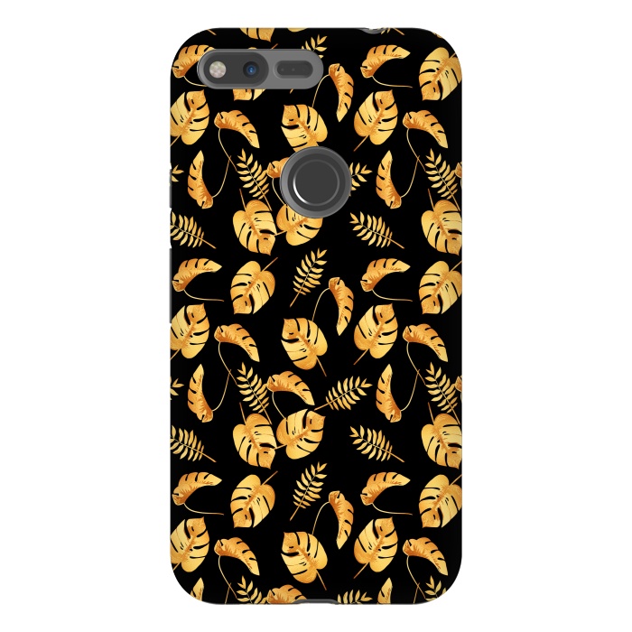Pixel XL StrongFit Gold Tropical Leaves Black Background by Alemi