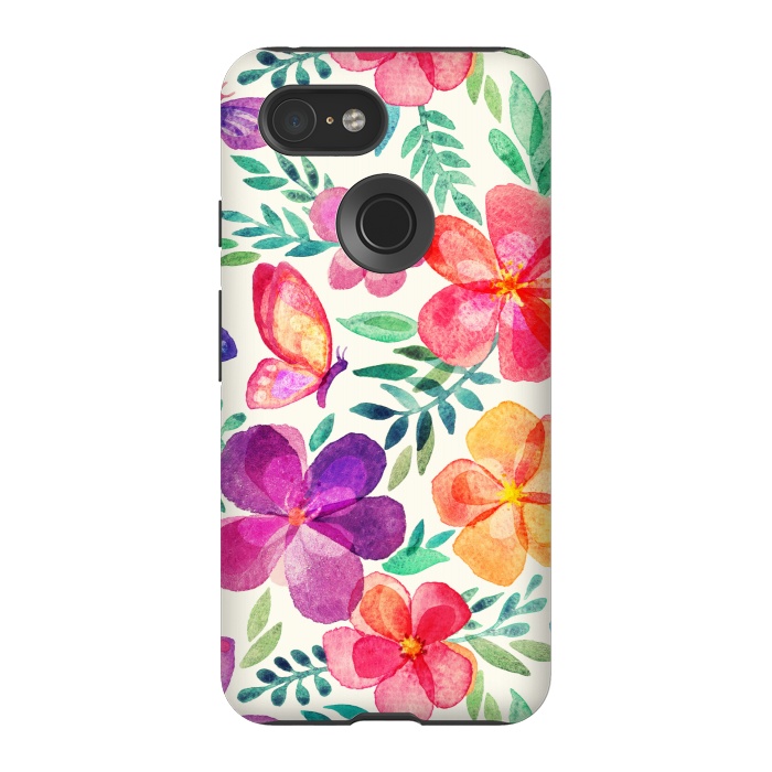 Pixel 3 StrongFit Pretty Summer Watercolor Blooms by Micklyn Le Feuvre