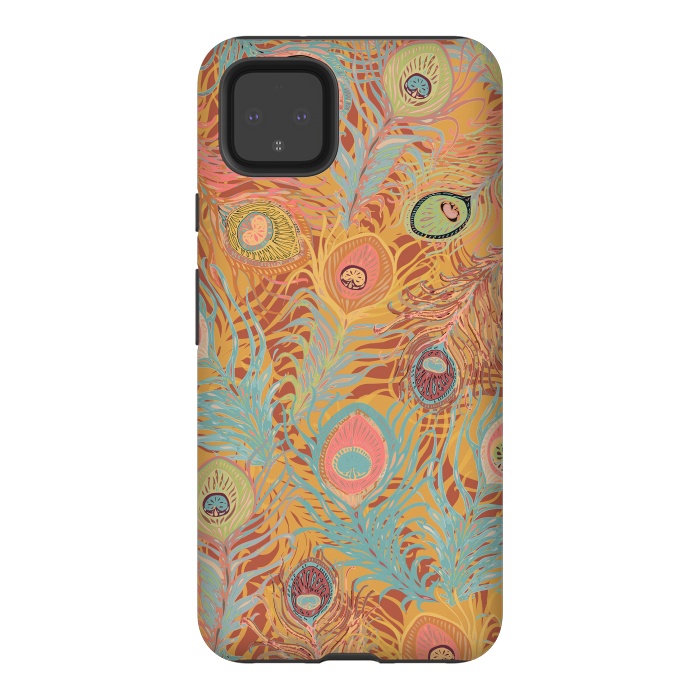 Pixel 4XL StrongFit Peacock Feathers - Soft Coral by Lotti Brown