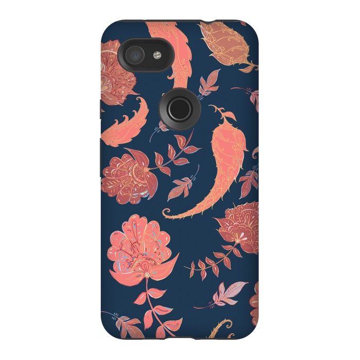Pixel 3AXL StrongFit Paradise Pattern - Coral & Blue by Lotti Brown