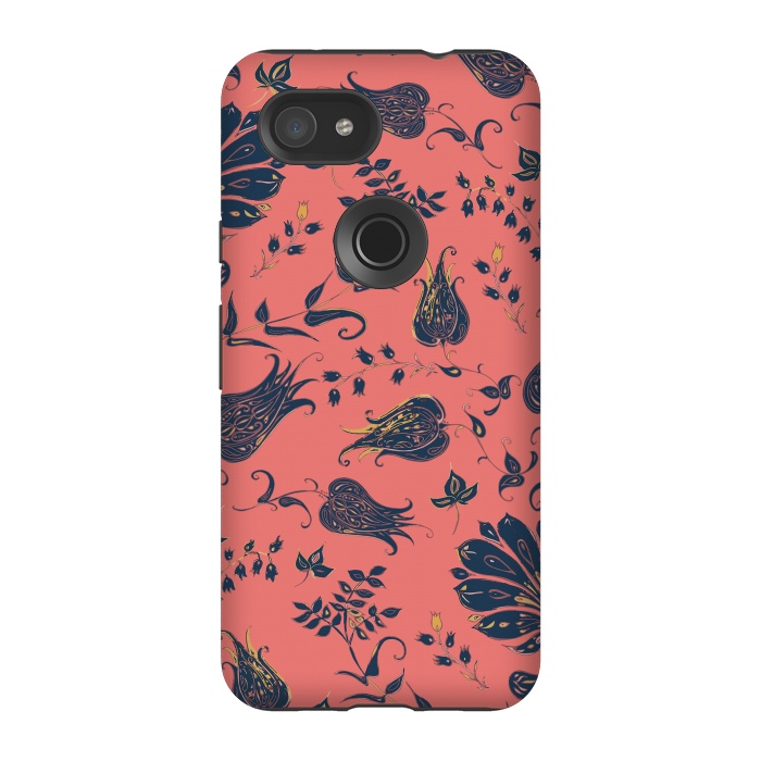 Pixel 3A StrongFit Paradise Florals - Coral & Blue by Lotti Brown