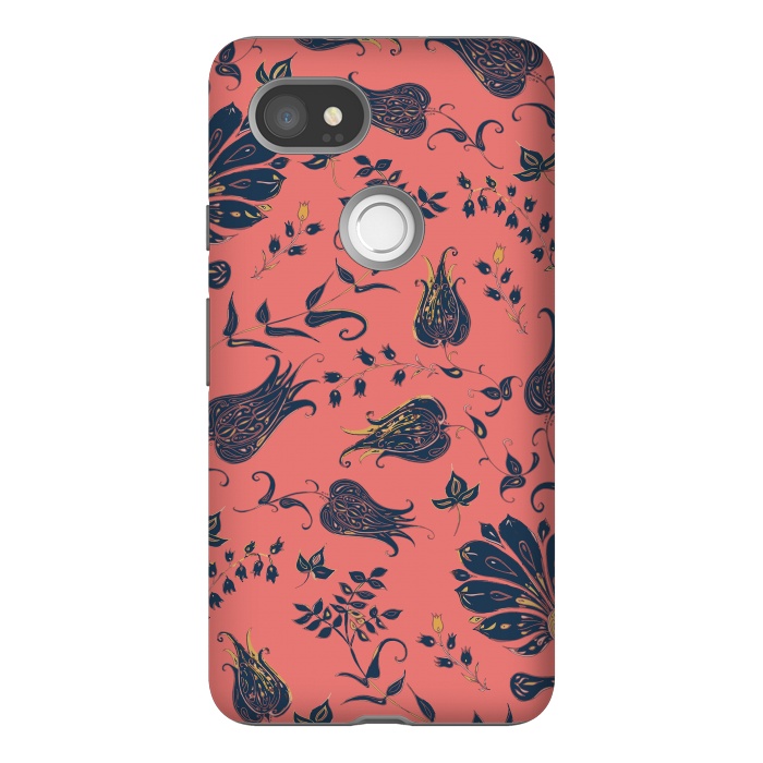 Pixel 2XL StrongFit Paradise Florals - Coral & Blue by Lotti Brown