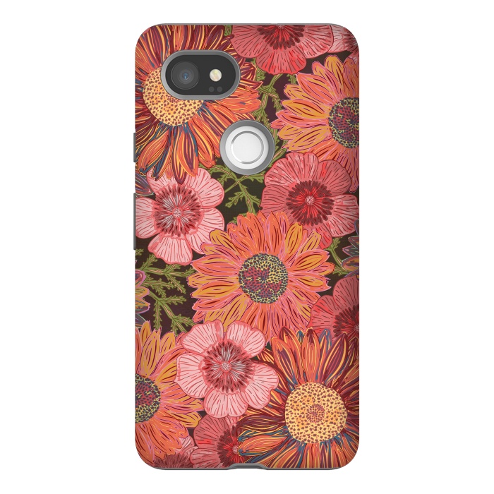 Pixel 2XL StrongFit Retro Pink Daisies by Lotti Brown