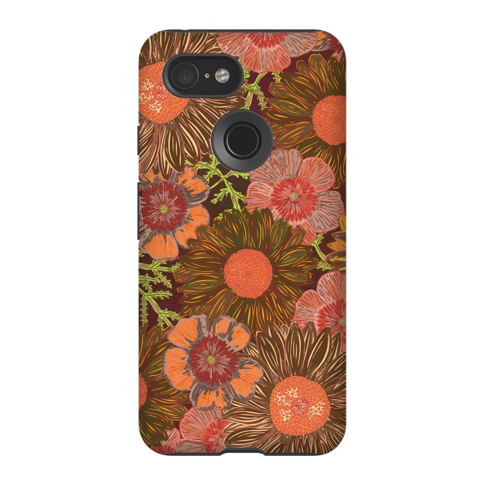 Pixel 3 StrongFit Retro Dark Daisies by Lotti Brown