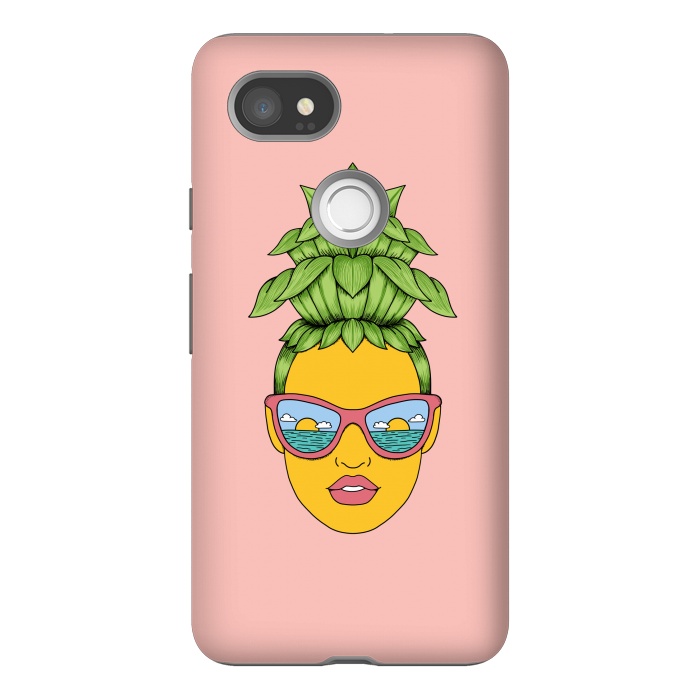 Pixel 2XL StrongFit Pineapple Girl Pink by Coffee Man