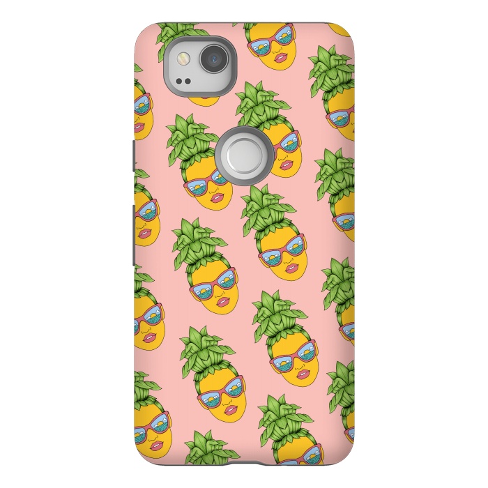 Pixel 2 StrongFit Pineapple Girl Pattern Pink by Coffee Man