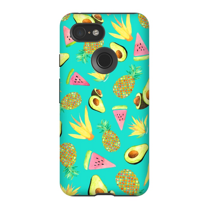 Pixel 3 StrongFit Tropical Fruit Salad Aqua  by Amaya Brydon