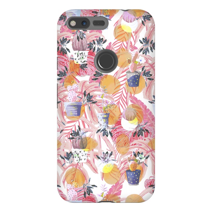 Pixel XL StrongFit Cute cacti pots and pink tropical foliage by Oana 