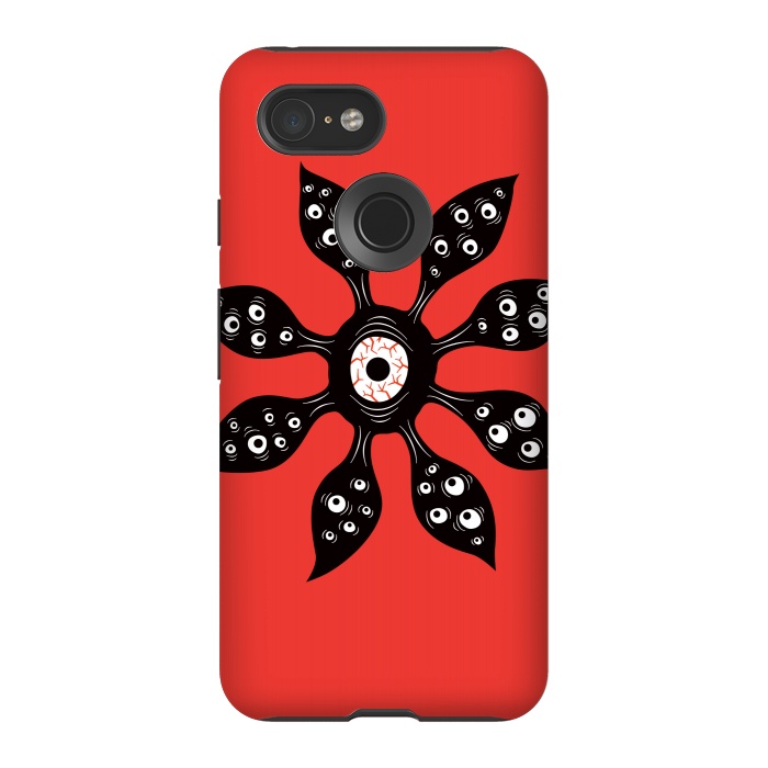 Pixel 3 StrongFit Creepy Witchy Eye Monster On Red by Boriana Giormova
