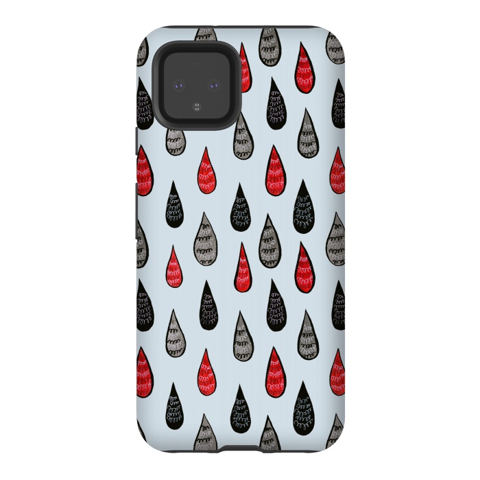 Pixel 4 StrongFit Weird Rain Drops Ink Pattern In Red Black Grey by Boriana Giormova