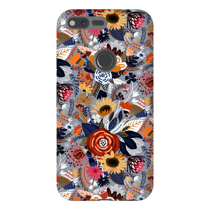 Pixel XL StrongFit Popping Floral - Orange and Navy  by Tigatiga