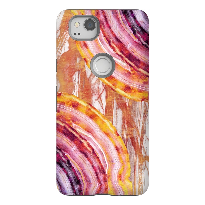 Pixel 2 StrongFit Gold pink brushed marble gemstones by Oana 