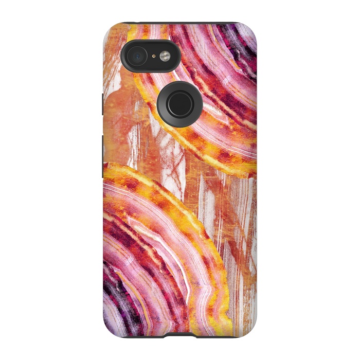 Pixel 3 StrongFit Gold pink brushed marble gemstones by Oana 
