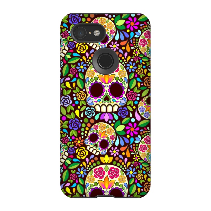 Pixel 3 StrongFit Sugar Skull Floral Naif Art Mexican Calaveras by BluedarkArt