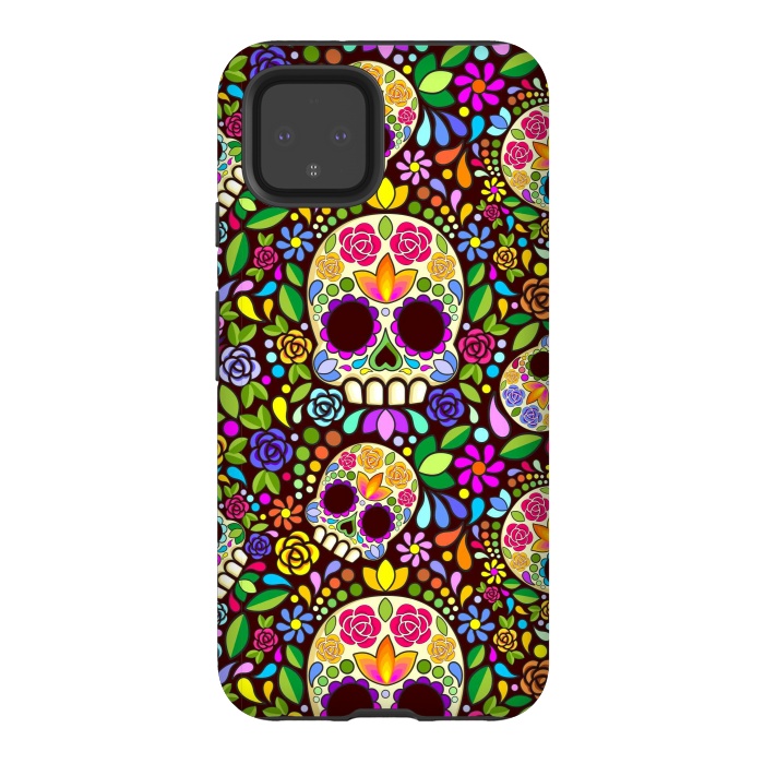 Pixel 4 StrongFit Sugar Skull Floral Naif Art Mexican Calaveras by BluedarkArt