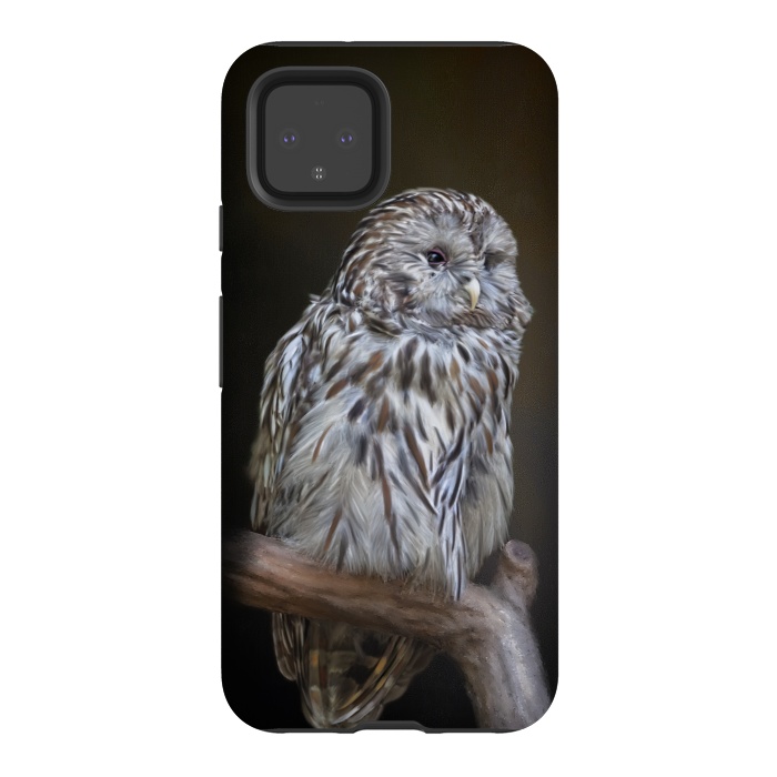 Pixel 4 StrongFit A lovely cute painted owl with a brown background by Simone Gatterwe
