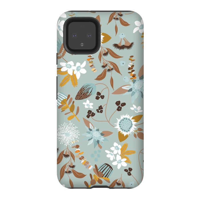 Pixel 4 StrongFit Stylized Australian Florals in Blue and Mustard by Paula Ohreen